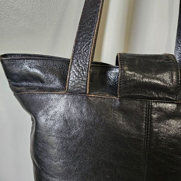 VINTAGE OROTON LARGE BLACK GENUINE COWHIDE SHOULDER BAG - Picture 8 of 16